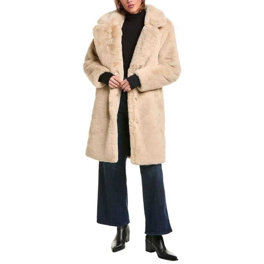 Sam. Womens  Long Leather-Trim Coat, Brown